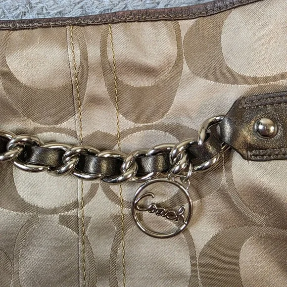 Coach Signature C Canvas Leather Trim Crossbody Shoulder Bag Brown Chain - Picture 3 of 12